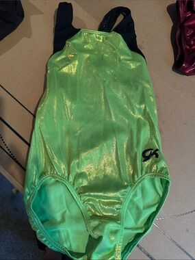 GK Shiny Lime Green Dance Leotard with Black Straps